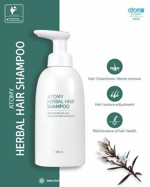 Washing hair with Atomy Herbal Shampoo for scalp cleansing and hair care