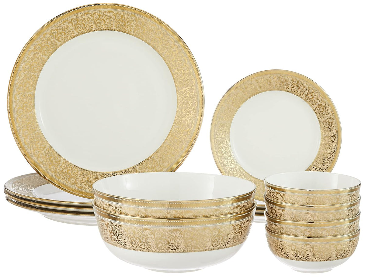 Solimo Ceramic 14 Piece Premium Dinner Set | 4 Dinner Plates, 4 Quarte ...