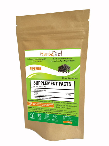 10 Gm: Herbadiet Piperine 95% Black Pepper Extract Powder 95% By Hplc Bioavailability Enhancer 10 Gm Pack
